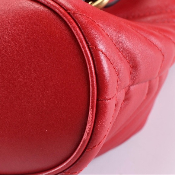 Gucci GG Marmont Chevron Red Leather Backpack Bag Purse - Picture 8 of 10